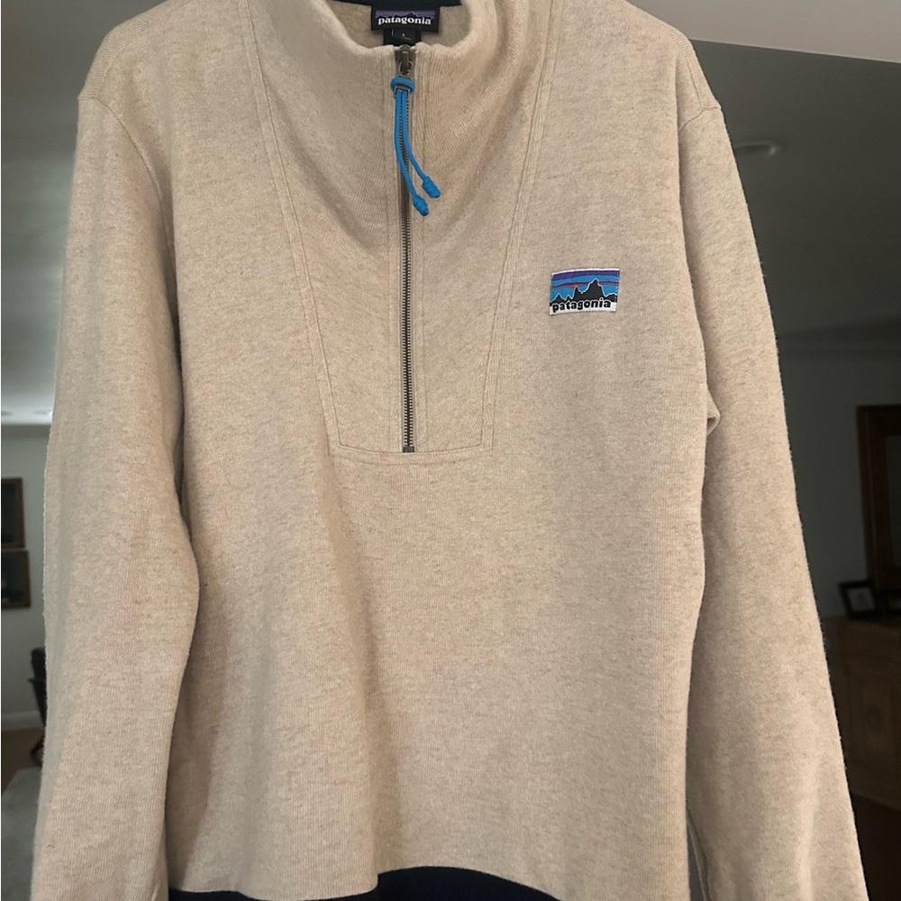 Patagonia Oatmeal Pullover with Blue Accent (wool)